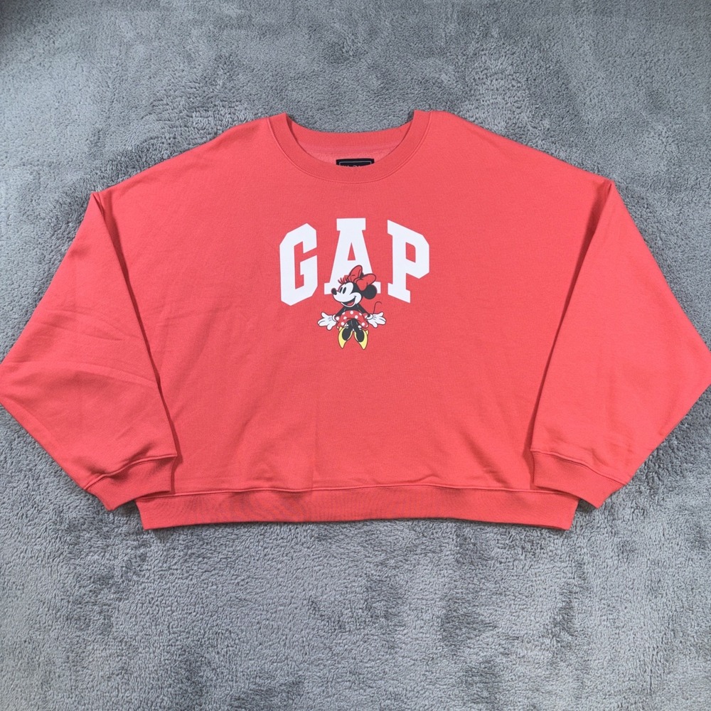 GAP x Disney Sweatshirt Women's 2XL Minnie Mouse Cropped Pink Pullover Comfort